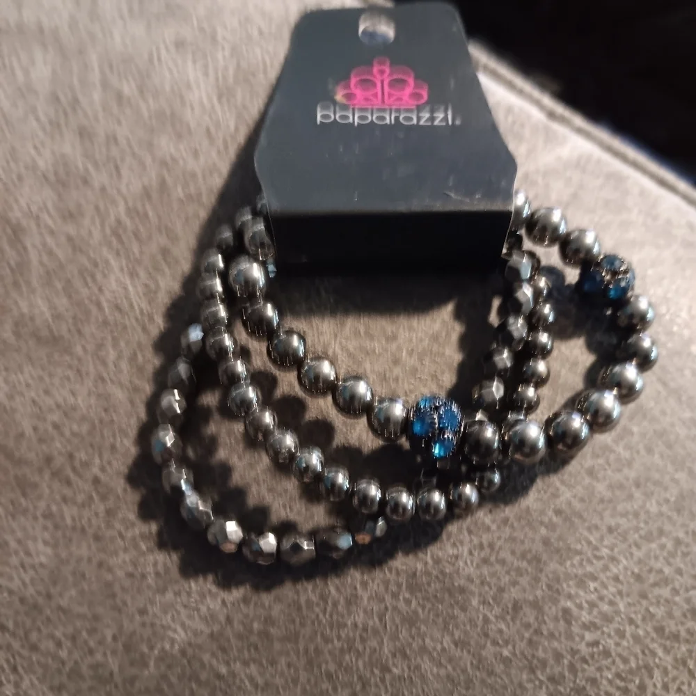 Paparazzi Silver and Blue Beaded Bracelet Set